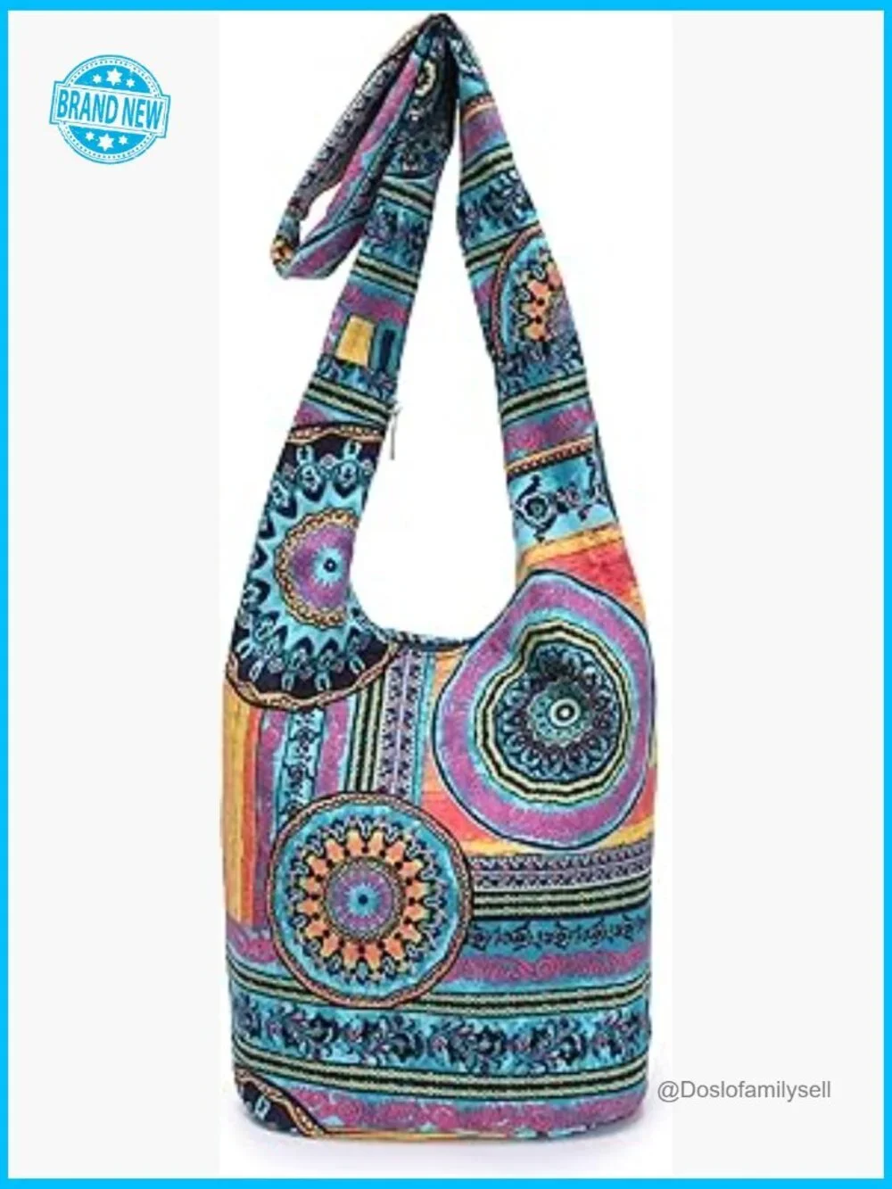 Canvas Hippie Crossbody Hobo Bag Bohemian Printed Shoulder Bag Casual Travel